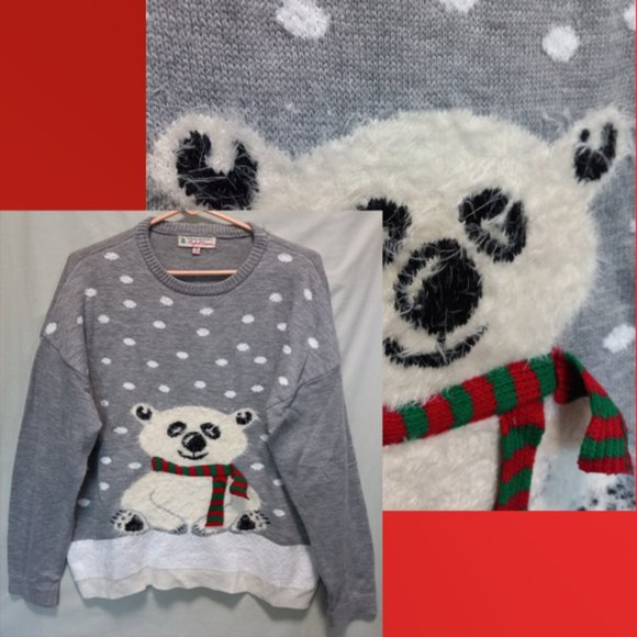 Adorable Fuzzy Dimensional Polar Bear Knit Sweater Size XL - Picture 1 of 11